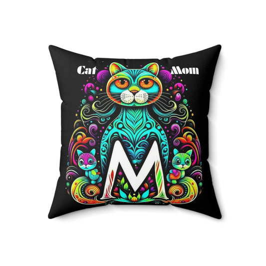 Psychedelic Cat Mom Pillow in Spun Polyester Squares 3 sizes