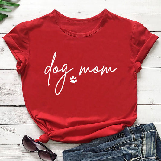 Mother's Day Round Neck "Dog Mom" Short Sleeve T-Shirt
